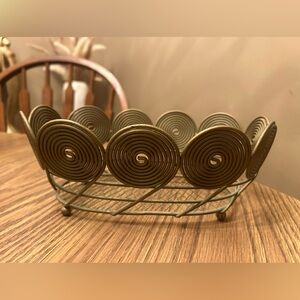 Metal Wire Basket Spiral 1950s 60s Bowl Retro Circle Vintage MCM Atomic 10” long